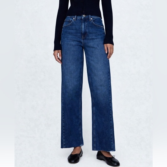 GAP Denim - GAP Better Made Wide Leg Raw Hem Cropped High Rise Jeans Size 30 Dark Indigo